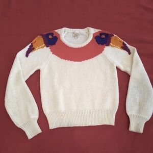 NWOT Krizia Maglia Vintage Cream and Red Flamingo Crew Neck Sweater 1 of a kind!